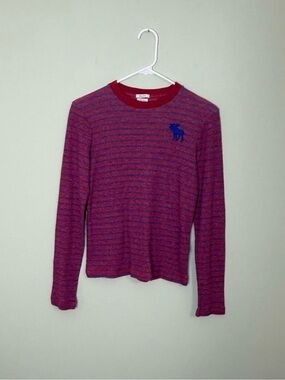 Abercrombie Fitch boys youth XL Red Blue Striped Long-Sleeve Tee moose logo top